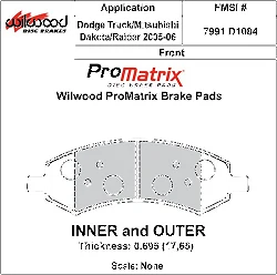 Klocki hamulcowe Wilwood 150-10-D1084K BP-10 D1084 Street Performance Racing Pads .695