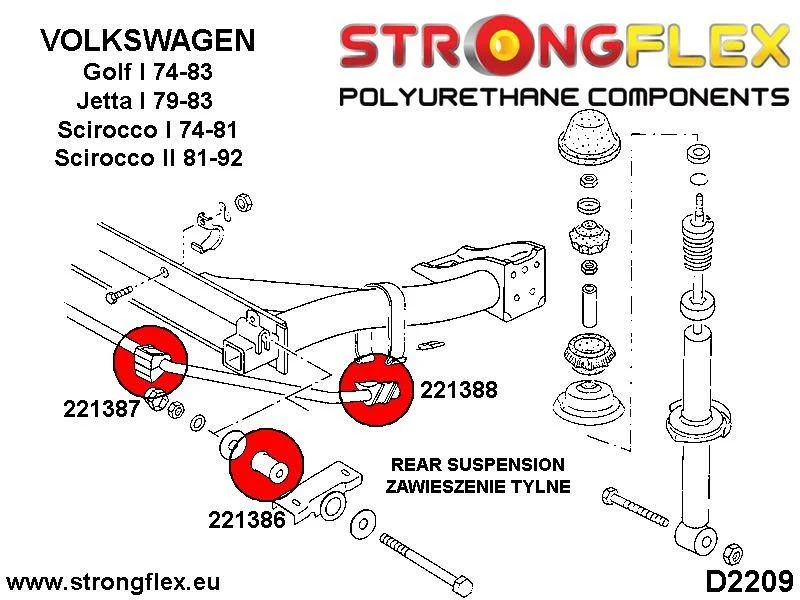 221387A: Tuleja stabilizatora tylnego wewnętrzna SPORT Volkswagen VW Golf 1 - 221387A_23mm