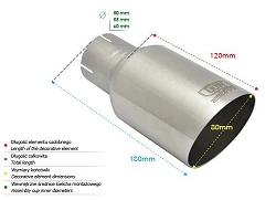 Uniwersalna końcówka tłumika okrągła 80mm długość 120mm średnica montażowa 50mm - NS1-08-1*/50