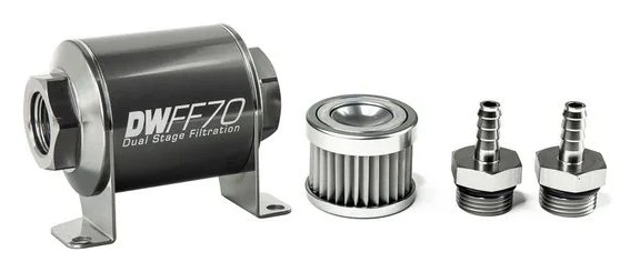 DeatschWerks In-Line Fuel Filter Kit 5/16 In Barb 5 Micron 70mm