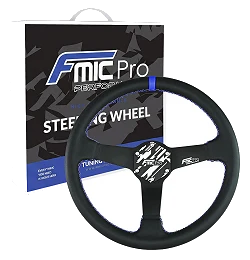Kierownica sportowa FMIC.Pro Track skórzana 350mm odsadzenie 33mm niebieska