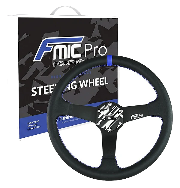 Kierownica sportowa FMIC.Pro Track skórzana 350mm odsadzenie 33mm niebieska