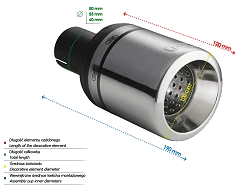 Uniwersalna końcówka tłumika okrągła 100mm długość 120mm średnica montażowa 60mm - N1-17-1/60
