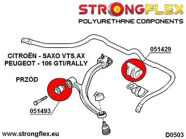 051429B: Tuleja stabilizatora przedniego Peugeot 106 - 051429B_22mm