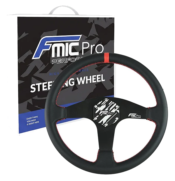 Kierownica sportowa FMIC.Pro Classic skórzana 350mm odsadzenie 33mm czerwona