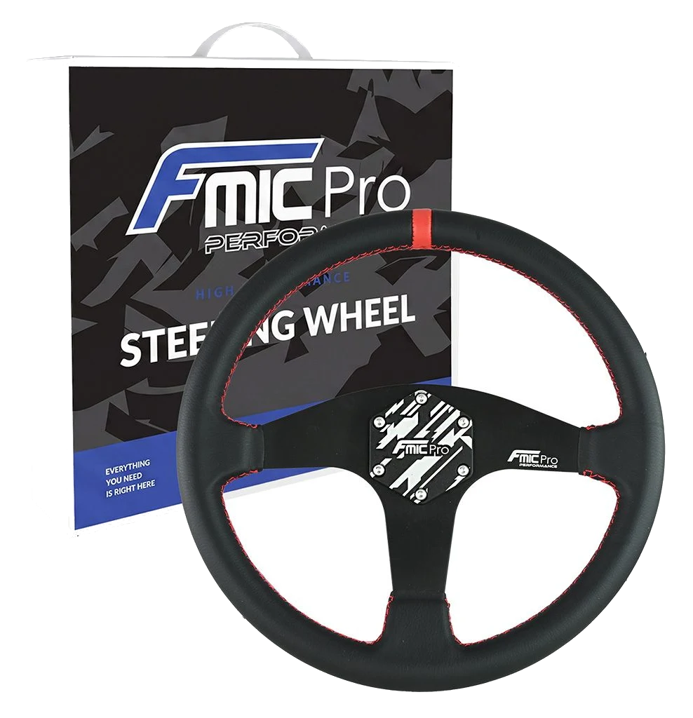 Kierownica sportowa FMIC.Pro Classic skórzana 350mm odsadzenie 33mm czerwona