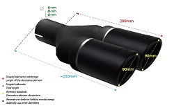Uniwersalna końcówka tłumika okrągła 90mm długość 220mm średnica montażowa 50mm - NBL2-90RS*/50