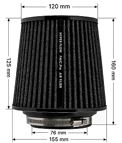 Stożkowy filtr powietrza FMIC.Pro dł. 125mm średnica montażowa 76mm czarny