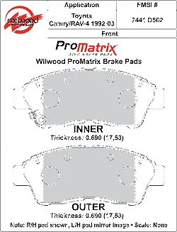 Klocki hamulcowe Wilwood 150-D0562K PM ProMatrix D562 Street Performance Racing Pads .69