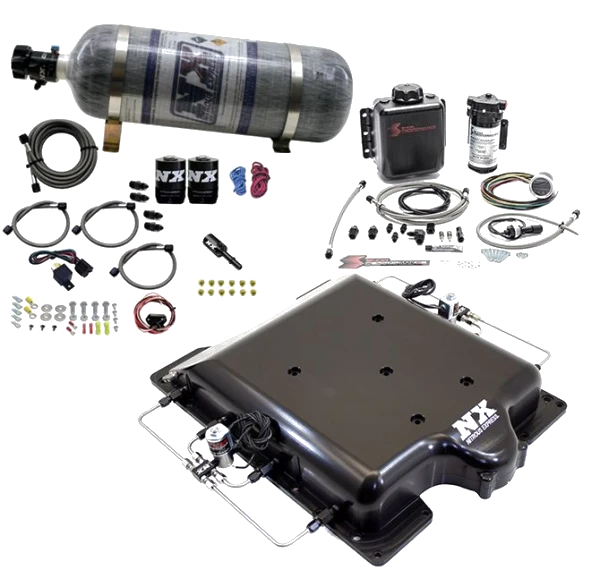 Billet Supercharger Lid with Integrated Nitrous and Water/Methanol with 12Lb Bottle for Dodge Hellcat / Demon Nitrous Express NX 20972BMF-12