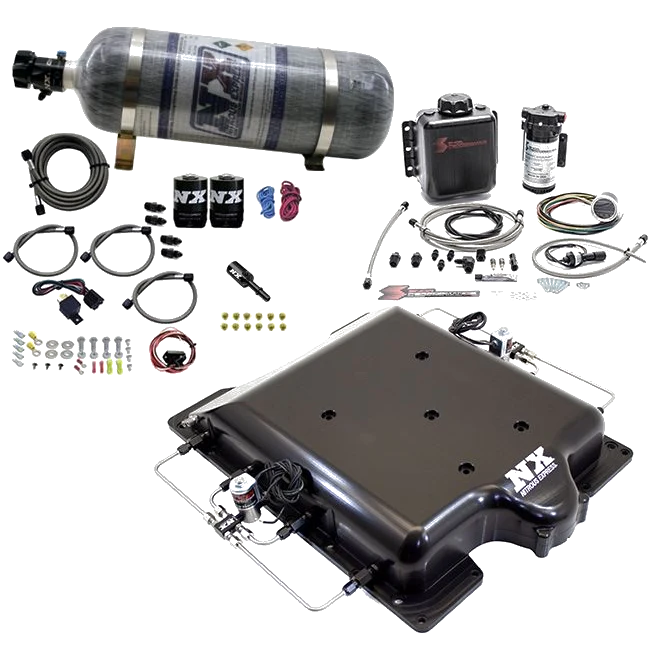 Billet Supercharger Lid with Integrated Nitrous and Water/Methanol with 12Lb Bottle for Dodge Hellcat / Demon Nitrous Express NX 20972BMF-12