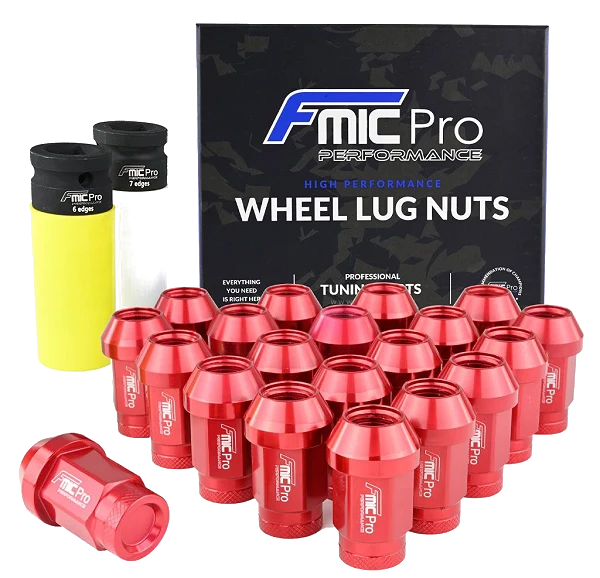 Kute nakrętki aluminiowe do kół  FMIC.Pro M14x1.5 Czerwone 20szt. stożkowe 7075-T6