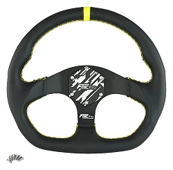 Kierownica sportowa FMIC.Pro D-Shape skórzana 325mm odsadzenie 42mm żółta