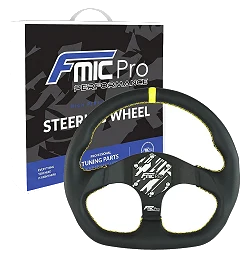 Kierownica sportowa FMIC.Pro D-Shape skórzana 325mm odsadzenie 42mm żółta
