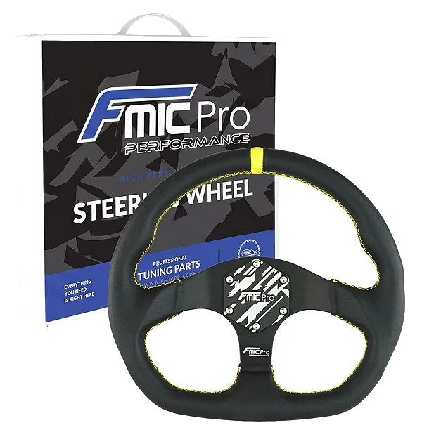 Kierownica sportowa FMIC.Pro D-Shape skórzana 325mm odsadzenie 42mm żółta