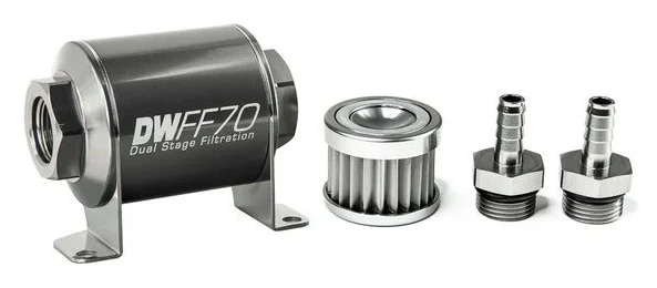 DeatschWerks In-Line Fuel Filter Kit 3/8IN Barb 5 Micron 70mm