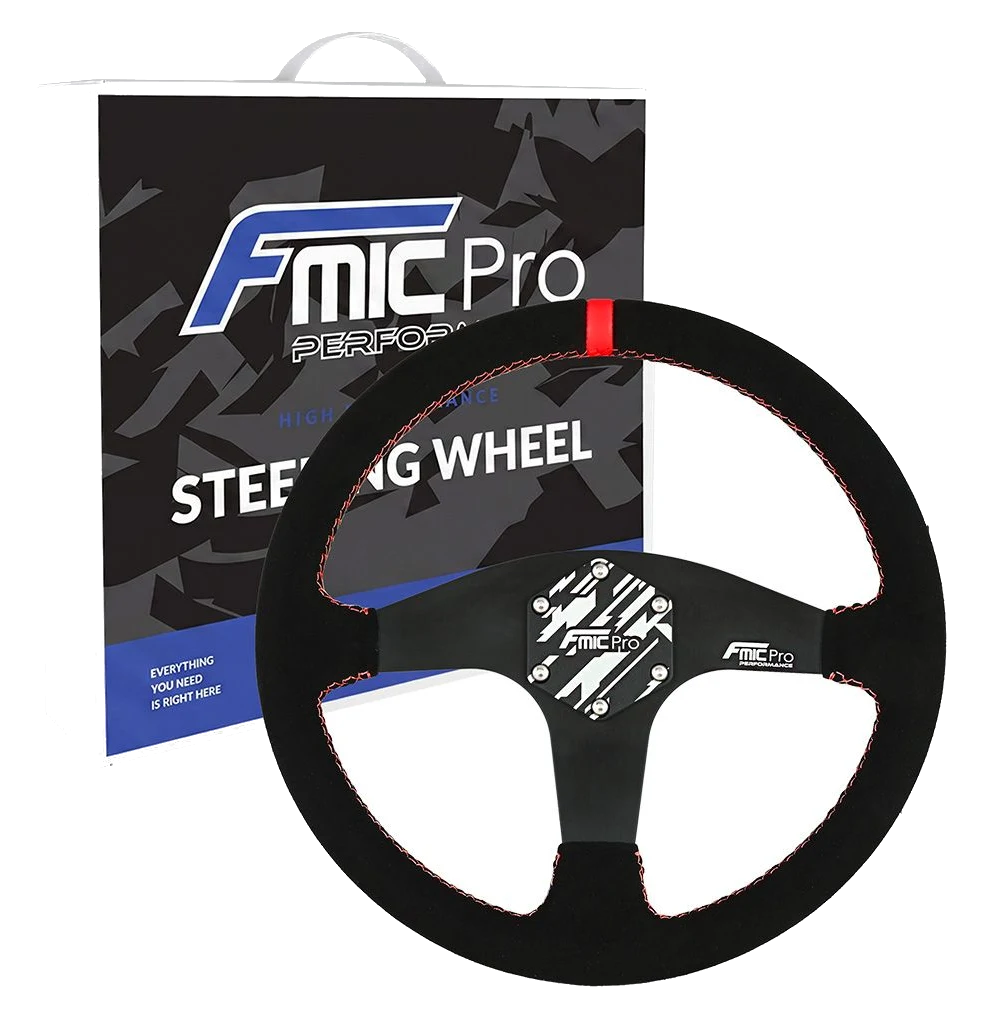 Kierownica sportowa FMIC.Pro Classic zamszowa 350mm odsadzenie 33mm czerwona