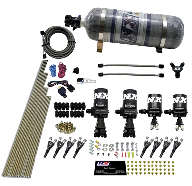8 Cylinder Shark Direct Port Lightning 375 Solenoids 200-2100Hp Jets with 12Lb Carbon Bottle Nitrous Express NX 90506-12
