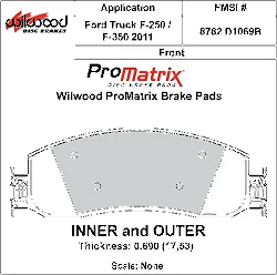 Klocki hamulcowe Wilwood 150-D1069BK PM ProMatrix D1069B Street Performance Racing Pads .69