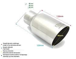 Uniwersalna końcówka tłumika okrągła 90mm długość 120mm średnica montażowa 65mm - N1-90-1*/65