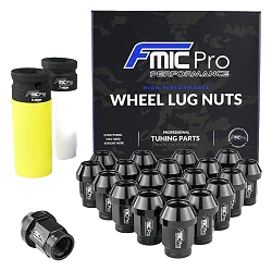 Kute nakrętki aluminiowe do kół FMIC.Pro M14x1.25 Czarne 20szt. stożkowe przelotowe 7075-T6