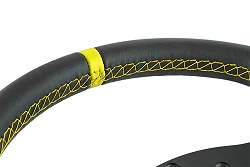 Kierownica sportowa FMIC.Pro D-Shape skórzana 325mm odsadzenie 42mm żółta