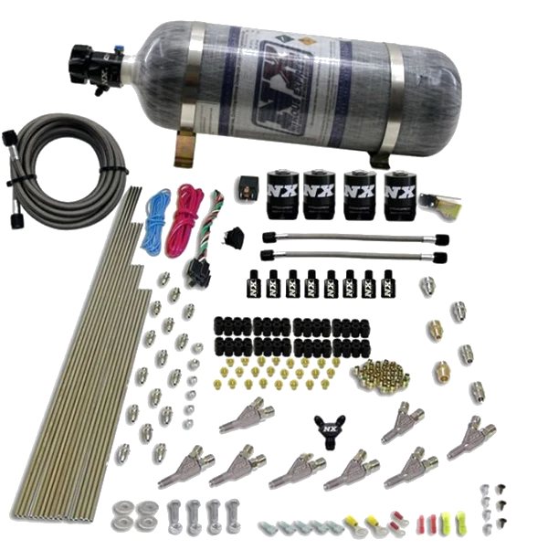 8 Cylinder S.T.D Annular Nozzle Direct Port 4 Solenoids Carburted Applications with 12Lb Carbon Bottle Nitrous Express NX 80018-12
