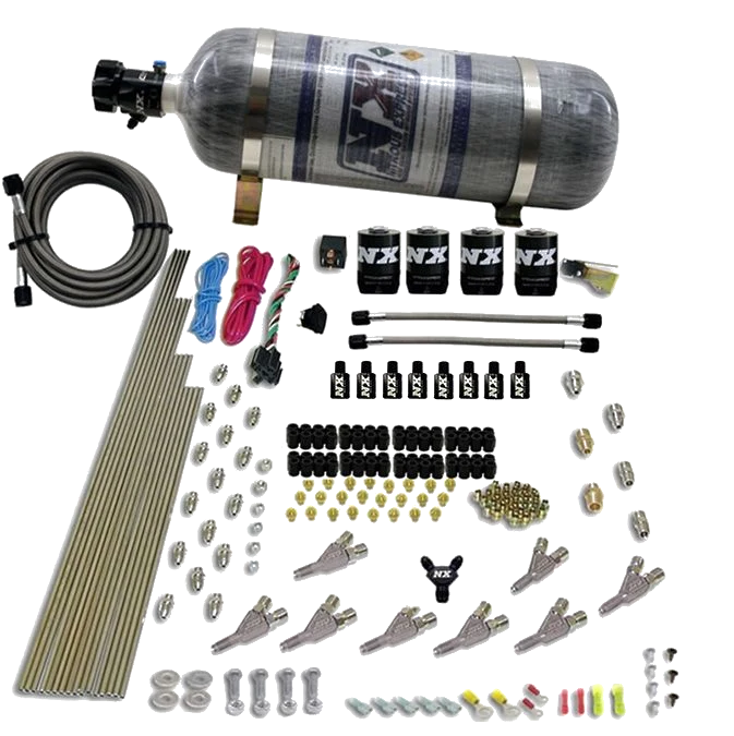 8 Cylinder S.T.D Annular Nozzle Direct Port 4 Solenoids Carburted Applications with 12Lb Carbon Bottle Nitrous Express NX 80018-12