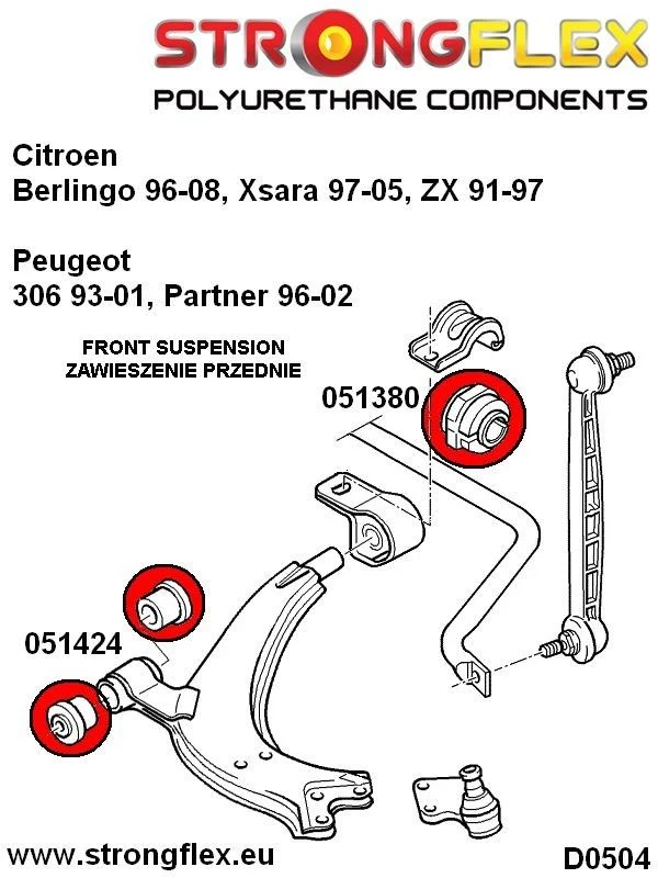 051424B: Tuleja wahacza przedniego przednia Peugeot 306