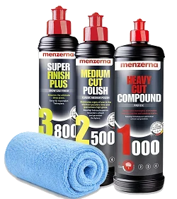 MENZERNA Zestaw Past Polerskich 1000 2500 3800 3x250ml + Ściereczka z Mikrofibry Korekta Lakieru Show Car Finish