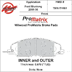 Klocki hamulcowe Wilwood 150-D1081K PM ProMatrix D1081 Street Performance Racing Pads .67