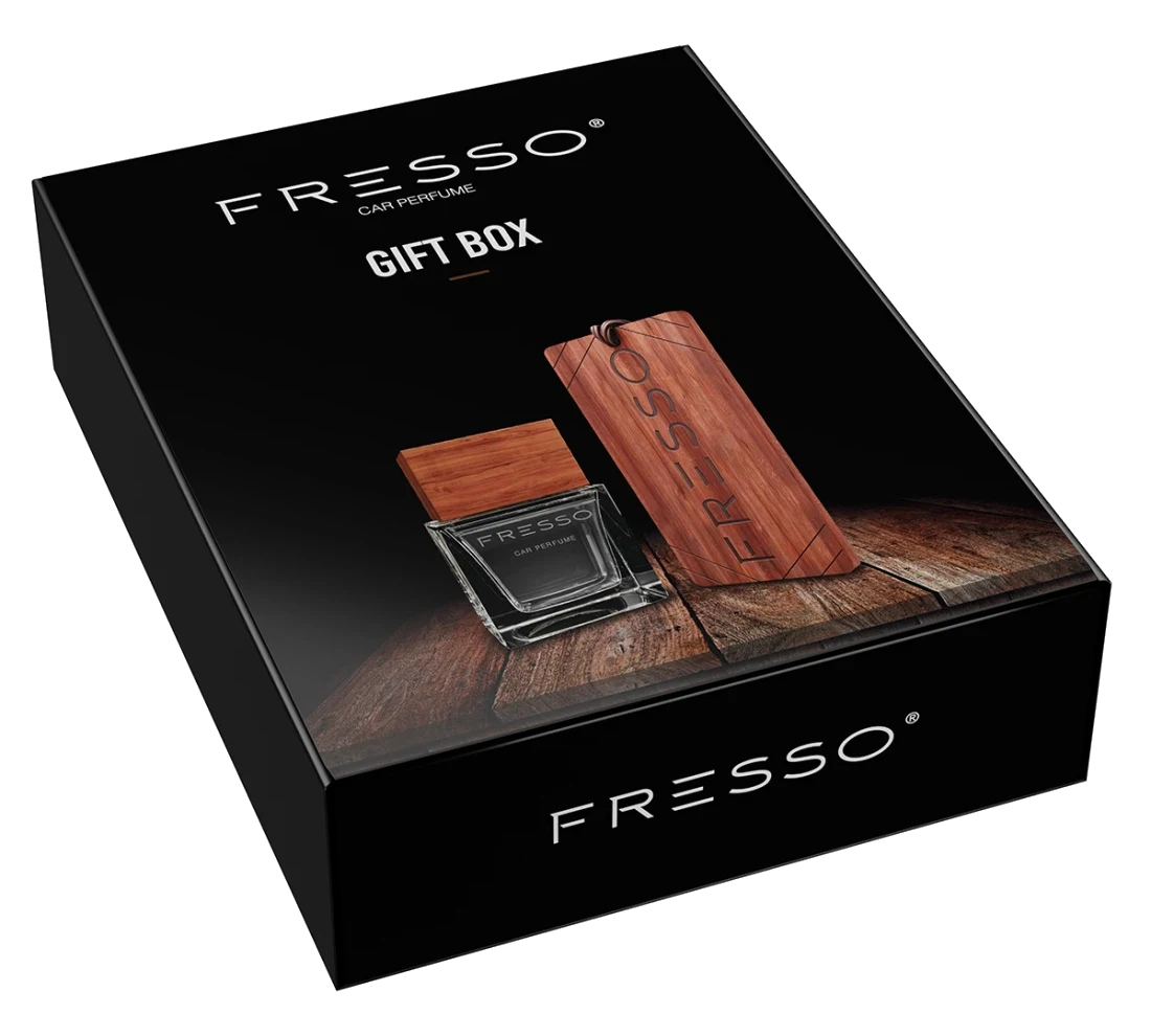 FRESSO Gift Box Snow Pearl zestaw prezentowy drewniana zawieszka i perfumy samochodowe