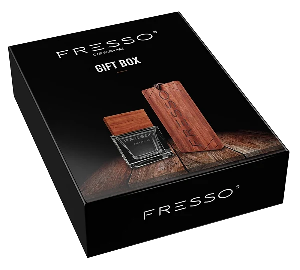 FRESSO Gift Box Gentleman zestaw prezentowy drewniana zawieszka i perfumy samochodowe 50ml