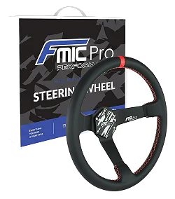 Kierownica sportowa FMIC.Pro Track skórzana 350mm odsadzenie 90mm czerwona