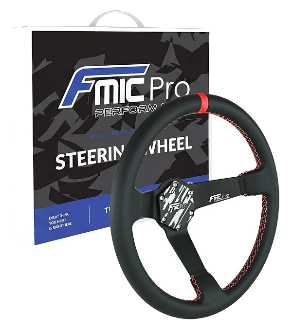 Kierownica sportowa FMIC.Pro Track skórzana 350mm odsadzenie 90mm czerwona