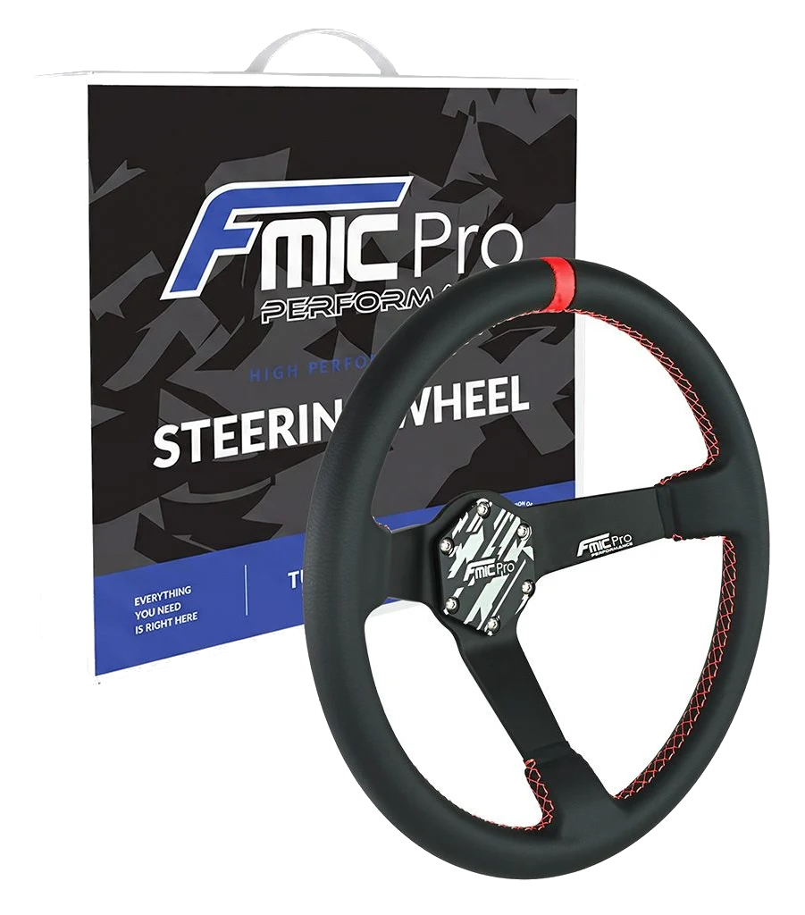 Kierownica sportowa FMIC.Pro Track skórzana 350mm odsadzenie 90mm czerwona