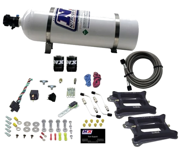 Dual 4150 Conventional Plate System Gasoline Pro-Power 100-500Hp with 15Lb Bottle Nitrous Express NX 50240-15