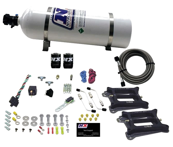 Dual 4150 Conventional Plate System Gasoline Pro-Power 100-500Hp with 15Lb Bottle Nitrous Express NX 50240-15