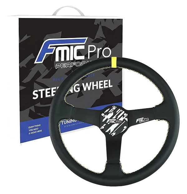 Kierownica sportowa FMIC.Pro Track skórzana 350mm odsadzenie 33mm żółta
