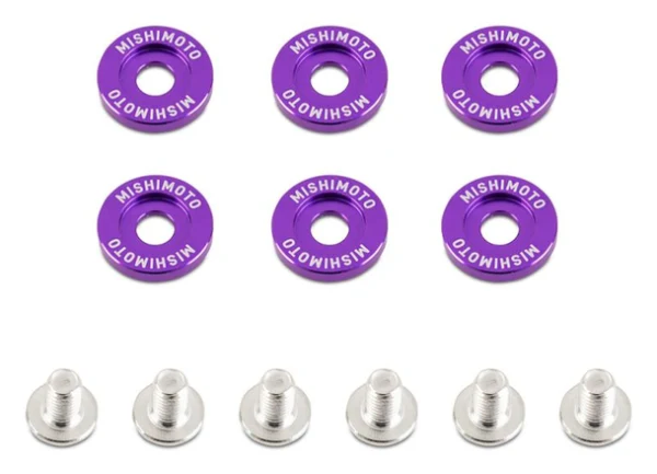Ozdobne śrubki i podkładki Mishimoto Fender Washer Kit małe fioletowe
