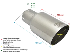 Uniwersalna końcówka tłumika okrągła 80mm długość 120mm średnica montażowa 55mm - NS1-08-1*/55