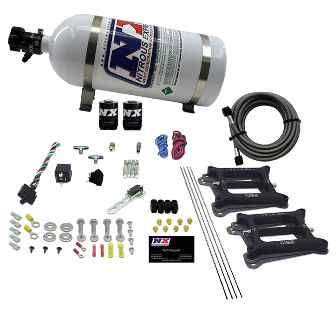 Dual 4150 Conventional Plate System Gasoline Stage 6 50-300Hp with 10Lb Bottle Nitrous Express NX 30240-10