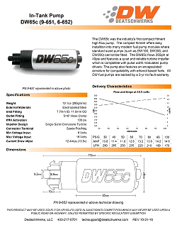 Pompa paliwa DeatschWerks DW65C 265 lph 9-652-1000