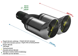 Uniwersalna końcówka tłumika okrągła 80mm długość 260mm średnica montażowa 60mm - N2-13DTM/60