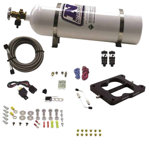 Q-Jet Holley Spreadbore Hitman Nitrous System 100-150-200Hp with 15Lb Bottle Nitrous Express NX 40080-15