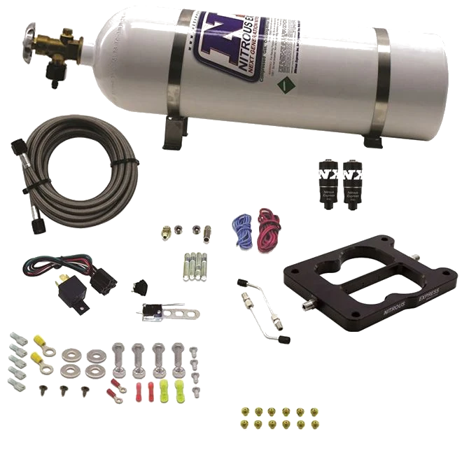 Q-Jet Holley Spreadbore Hitman Nitrous System 100-150-200Hp with 15Lb Bottle Nitrous Express NX 40080-15