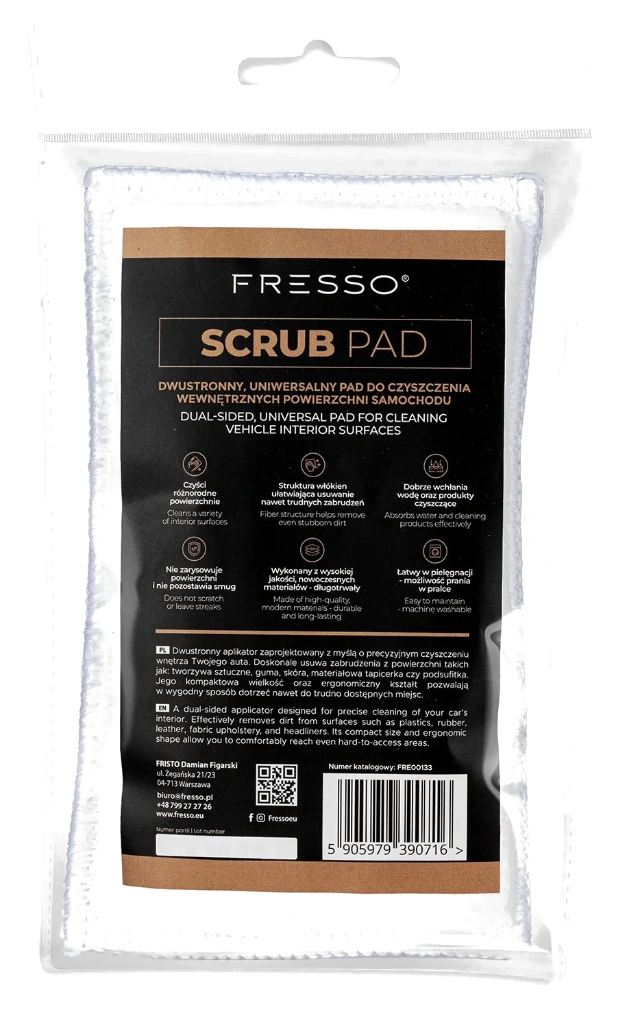 Fresso Scrub Pad uniwersalny pad do czyszczenia wnętrza samochodu plastiku gumy skóry i tapicerki
