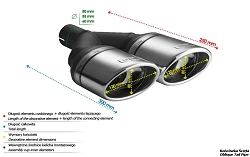 Uniwersalna końcówka tłumika owalna 120×80mm długość 250mm średnica montażowa 50mm - N2-27L/50