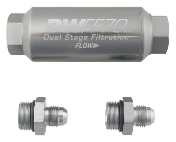 DeatschWerks Compact In-Line Fuel Filter Kit 10 Micron -6AN 70mm