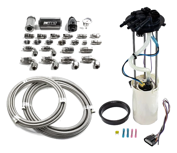 Kompletny układ paliwowy z koszem DeatschWerks Chevy Silverado 1500/2500/3500 & GMC Sierra 1500/2500/3500 1999-2004 V8 4.8L/5.3L/6.0L Excl Flex Fuel